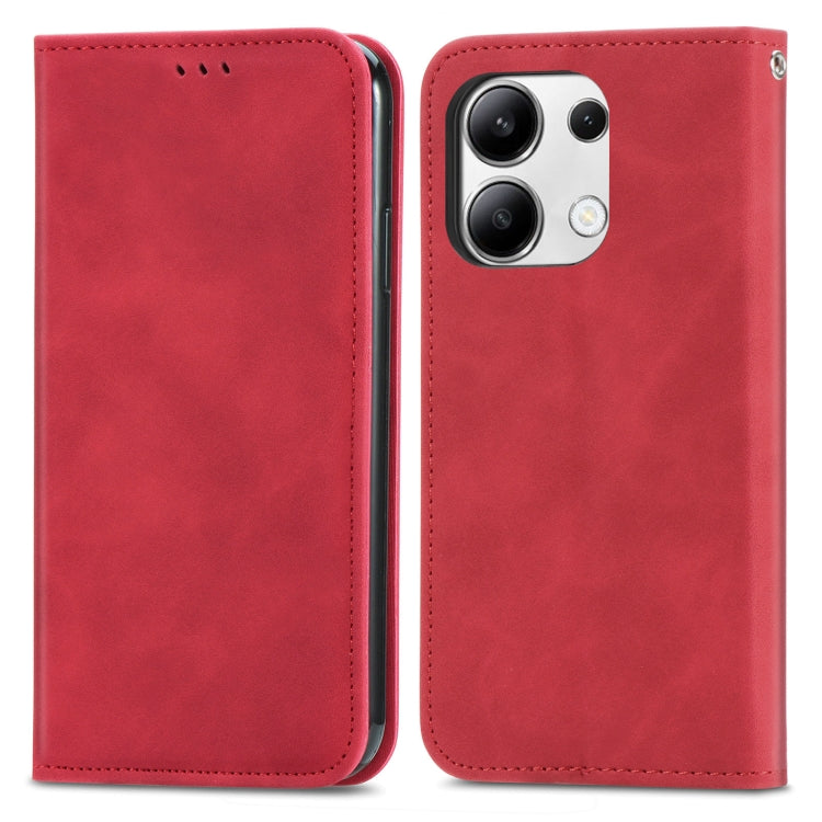 For Xiaomi Redmi Note 13 4G Retro Skin Feel Magnetic Flip Leather Phone Case(Red) - Note 13 Cases by buy2fix | Online Shopping UK | buy2fix