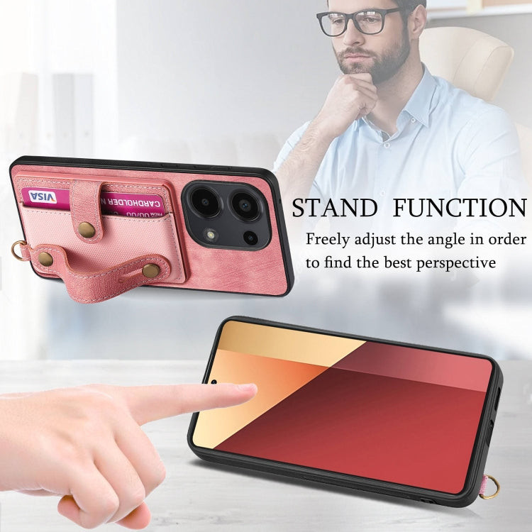For Xiaomi Redmi Note 13 Pro 4G Retro Cross Wristband Wallet Leather Back Phone Case(Pink) - Note 13 Pro Cases by buy2fix | Online Shopping UK | buy2fix