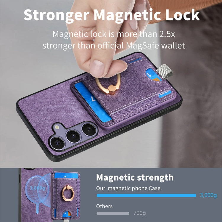 For Samsung Galaxy S25 5G Retro Splitable Magnetic Card Bag Leather Phone Case(Purple) - Galaxy Phone Cases by buy2fix | Online Shopping UK | buy2fix