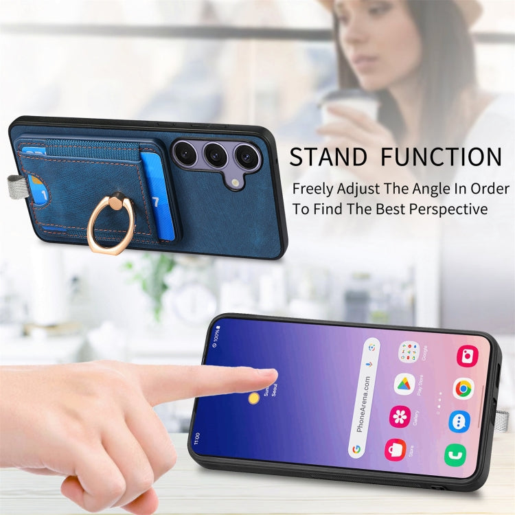 For Samsung Galaxy S25+ 5G Retro Splitable Magnetic Card Bag Leather Phone Case(Blue) - Galaxy Phone Cases by buy2fix | Online Shopping UK | buy2fix