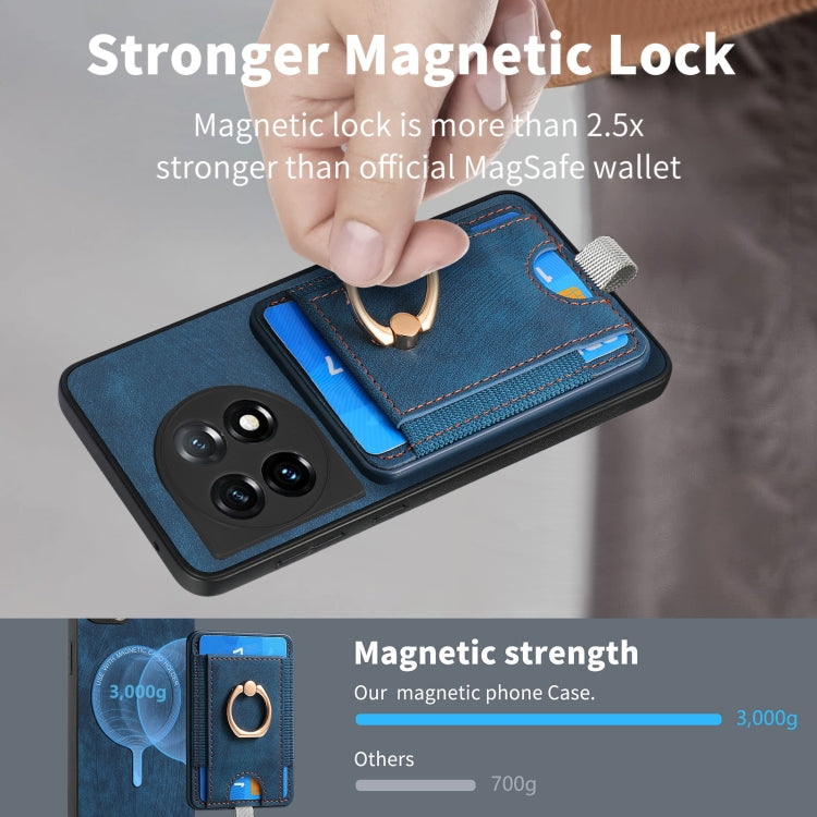 For OnePlus 11 Retro Splitable Magnetic Card Bag Leather Phone Case(Blue) - OnePlus Cases by buy2fix | Online Shopping UK | buy2fix