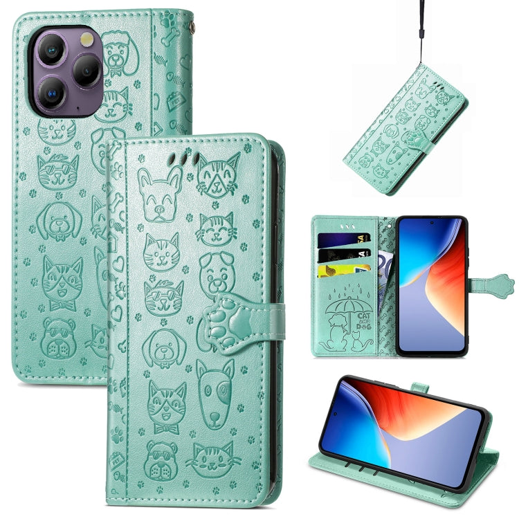 For Blackview A96 Cat and Dog Embossed Leather Phone Case(Green) - More Brand by buy2fix | Online Shopping UK | buy2fix