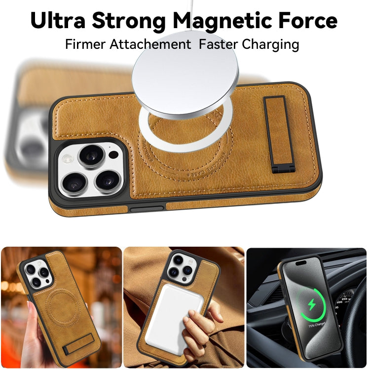 For iPhone 14 Plus Multi-function Holder MagSafe PU Phone Case(Gray) - iPhone 14 Plus Cases by buy2fix | Online Shopping UK | buy2fix