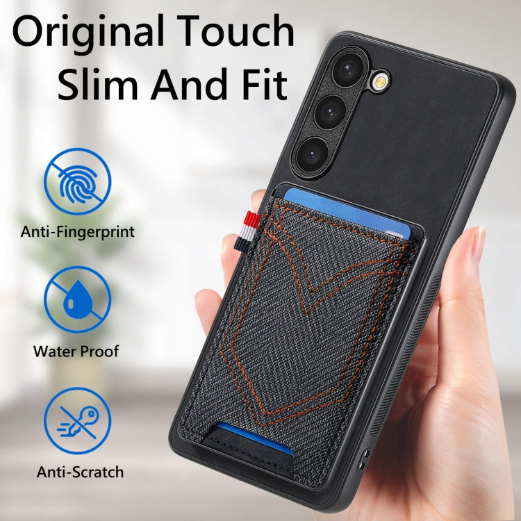 For Samsung Galaxy S25 Ultra 5G Denim Texture Leather Skin Phone Case with Card Slot(Black) - Galaxy S25 Ultra 5G Cases by buy2fix | Online Shopping UK | buy2fix