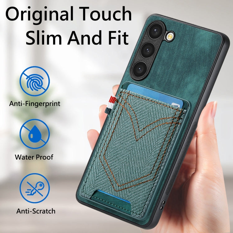 For Samsung Galaxy S25 Ultra 5G Denim Texture Leather Skin Phone Case with Card Slot(Green) - Galaxy S25 Ultra 5G Cases by buy2fix | Online Shopping UK | buy2fix