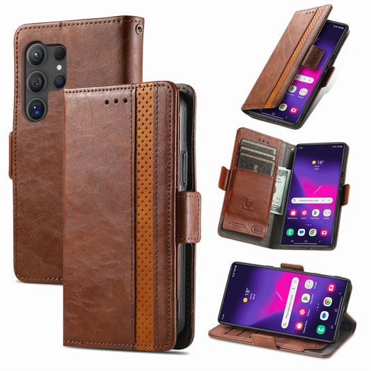 For Samsung Galaxy S25 Ultra 5G CaseNeo Splicing Dual Magnetic Buckle Leather Phone Case(Brown) - Galaxy S25 Ultra 5G Cases by CaseNeo | Online Shopping UK | buy2fix