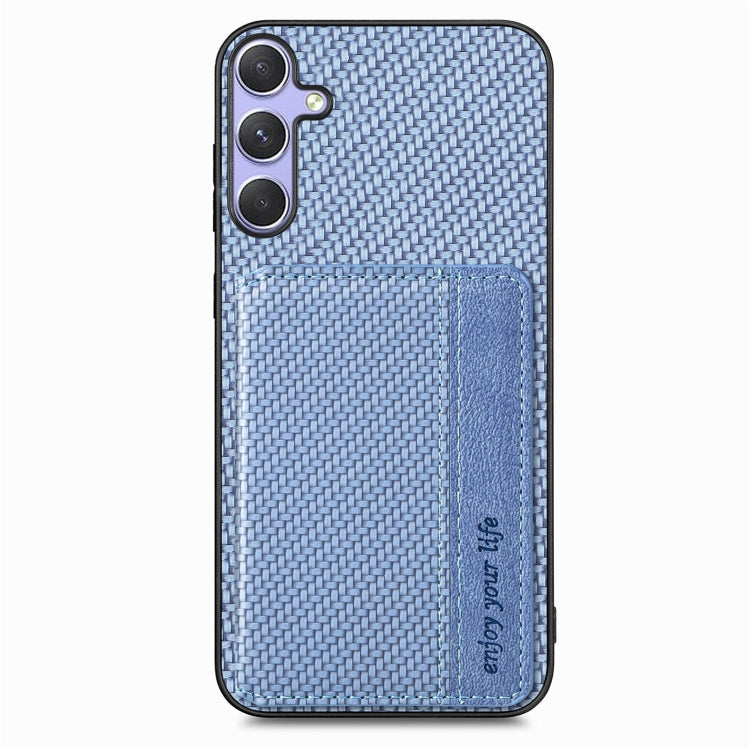 For Samsung Galaxy S25 5G Carbon Fiber Magnetic Card Wallet RFID Blocking Phone Case(Blue) - Galaxy S25 5G Cases by buy2fix | Online Shopping UK | buy2fix