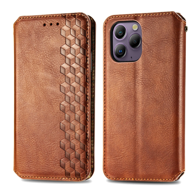 For Blackview A96 Cubic Grid Pressed Magnetic Leather Phone Case(Brown) - More Brand by buy2fix | Online Shopping UK | buy2fix