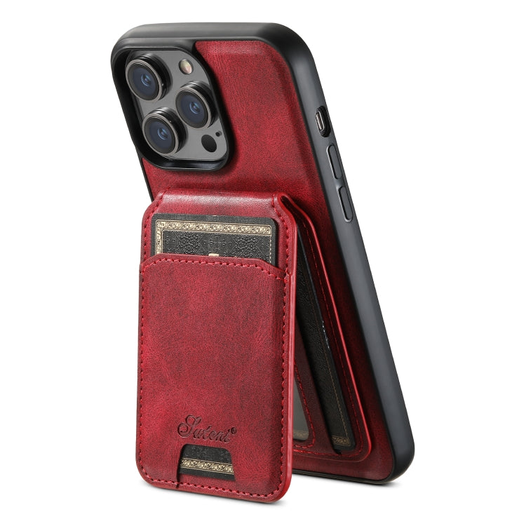 For iPhone 14 Suteni H15 MagSafe Oil Eax Leather Detachable Wallet Back Phone Case(Red) - iPhone 14 Cases by Suteni | Online Shopping UK | buy2fix