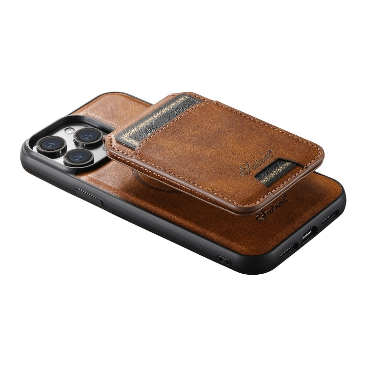 For iPhone 14 Pro Suteni H15 MagSafe Oil Eax Leather Detachable Wallet Back Phone Case(Brown) - iPhone 14 Pro Cases by Suteni | Online Shopping UK | buy2fix