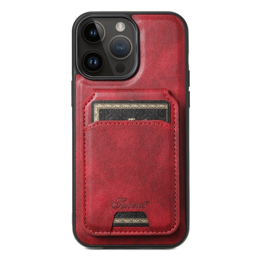 For iPhone 12 Pro Suteni H15 MagSafe Oil Eax Leather Detachable Wallet Back Phone Case(Red) - iPhone 12 / 12 Pro Cases by Suteni | Online Shopping UK | buy2fix