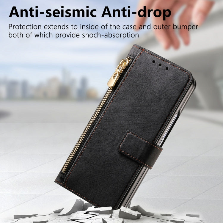 For Samsung Galaxy Z Fold6 5G Retro MagSafe Magnetic Zipper Wallet Leather Phone Case(Black) - Galaxy Z Fold6 5G Cases by buy2fix | Online Shopping UK | buy2fix