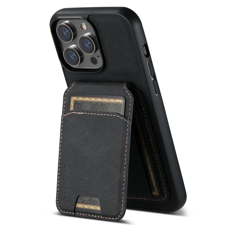 For iPhone 15 Pro Max Suteni H02 Litchi Leather Card Wallet Stand Back Phone Case(Black) - iPhone 15 Pro Max Cases by Suteni | Online Shopping UK | buy2fix