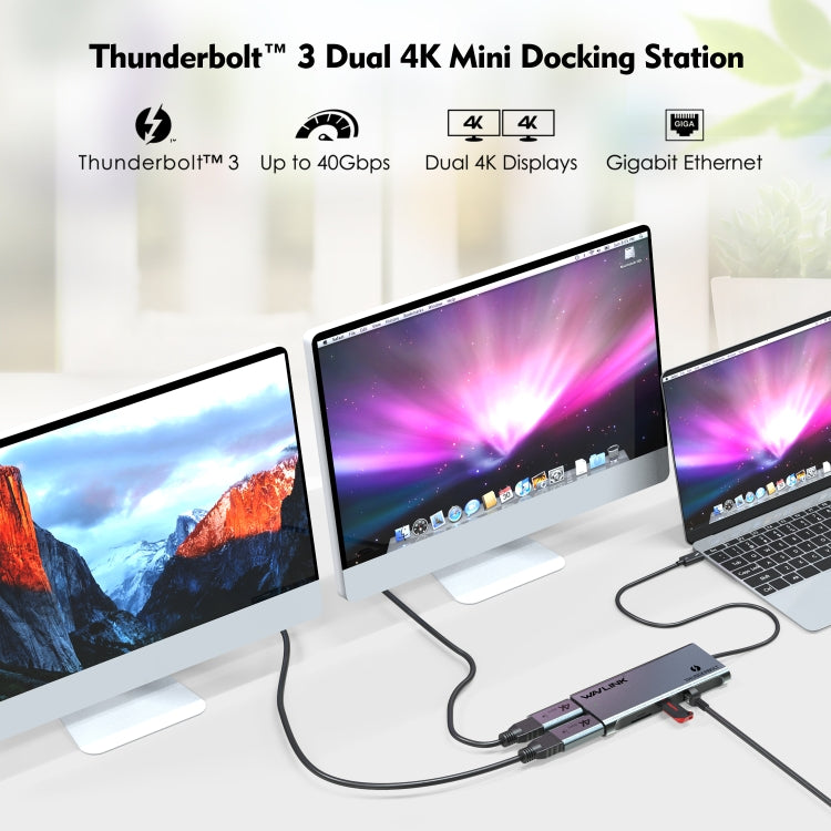 WAVLINK WL-UTD05H Thunderbolt 3 Dual 4K Mini Docking Station Converter With 2 DP to HD Adapters - Converter by WAVLINK | Online Shopping UK | buy2fix