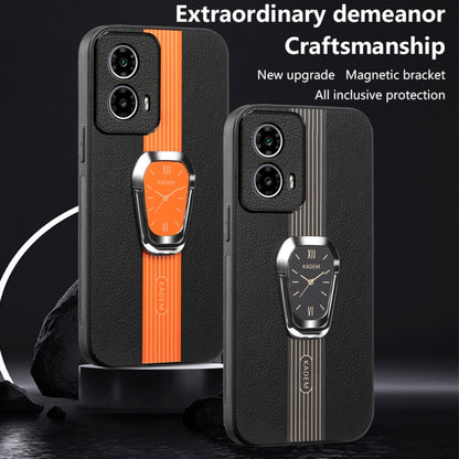 For Motorola Moto G24 Magnetic Litchi Leather Back Phone Case with Holder(Orange) - Motorola Cases by buy2fix | Online Shopping UK | buy2fix