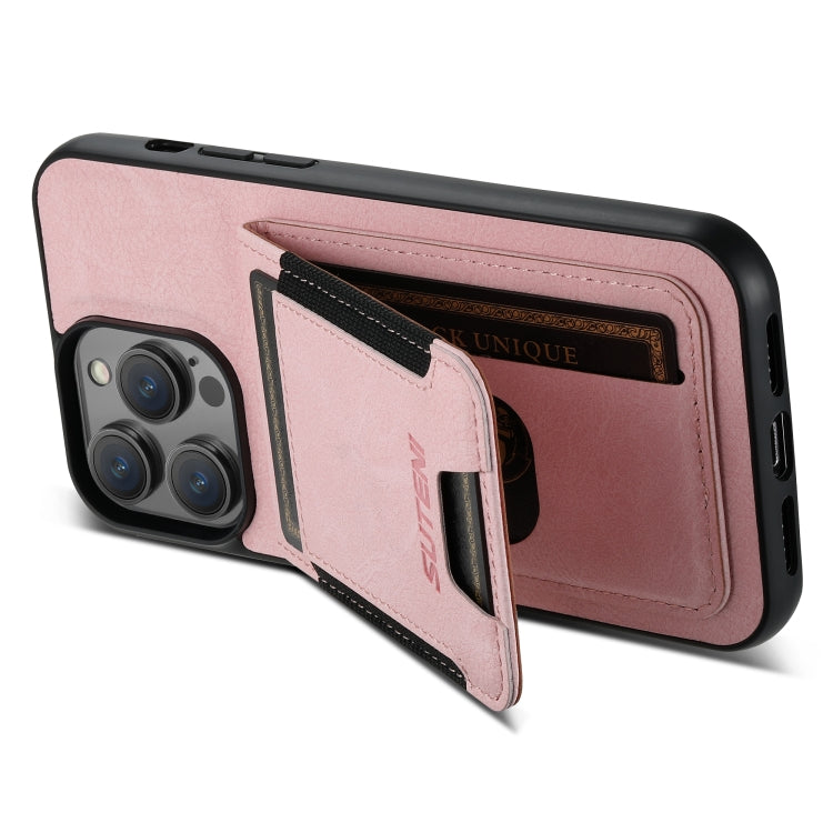 For iPhone 15 Pro Max Suteni H03 Litchi Leather Card Bag Stand Back Phone Case(Pink) - iPhone 15 Pro Max Cases by Suteni | Online Shopping UK | buy2fix