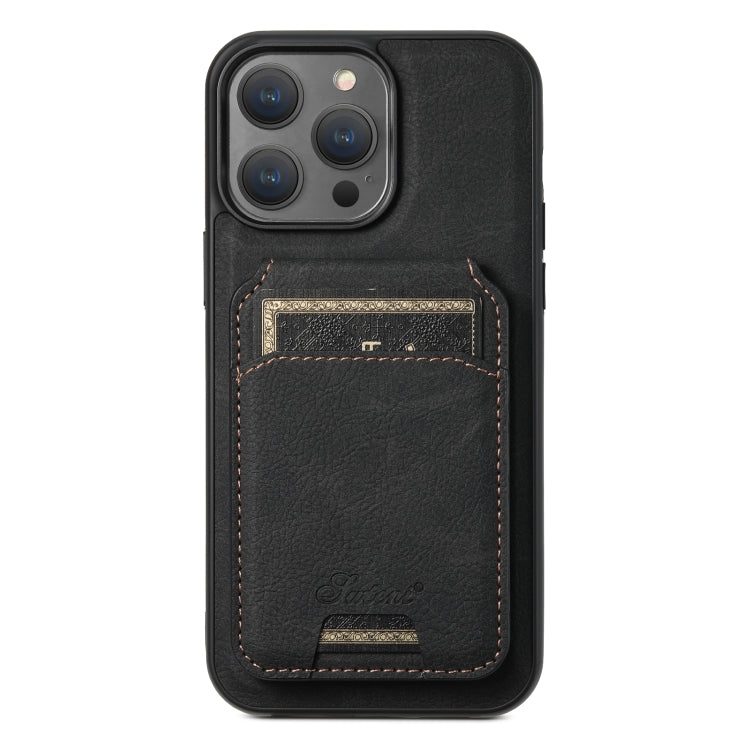 For iPhone 14 Pro Suteni H17 Litchi Texture Leather MagSafe Detachable Wallet Phone Case(Black) - iPhone 14 Pro Cases by Suteni | Online Shopping UK | buy2fix