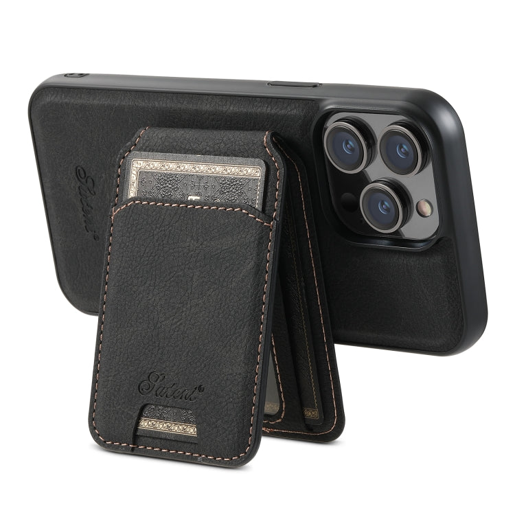 For iPhone 14 Pro Suteni H17 Litchi Texture Leather MagSafe Detachable Wallet Phone Case(Black) - iPhone 14 Pro Cases by Suteni | Online Shopping UK | buy2fix