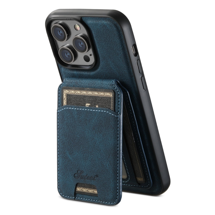 For iPhone 13 Suteni H17 Litchi Texture Leather MagSafe Detachable Wallet Phone Case(Blue) - iPhone 13 Cases by Suteni | Online Shopping UK | buy2fix