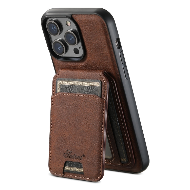 For iPhone 12 Pro Max Suteni H17 Litchi Texture Leather MagSafe Detachable Wallet Phone Case(Brown) - iPhone 12 Pro Max Cases by Suteni | Online Shopping UK | buy2fix