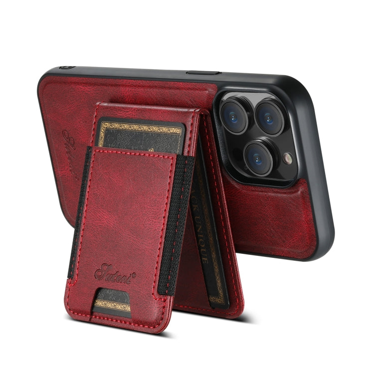 For iPhone 15 Plus Suteni H17 Oil Eax Leather MagSafe Detachable Wallet Phone Case(Red) - iPhone 15 Plus Cases by Suteni | Online Shopping UK | buy2fix