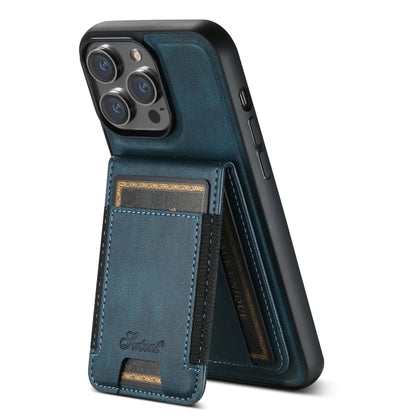 For iPhone 15 Suteni H17 Oil Eax Leather MagSafe Detachable Wallet Phone Case(Blue) - iPhone 15 Cases by Suteni | Online Shopping UK | buy2fix