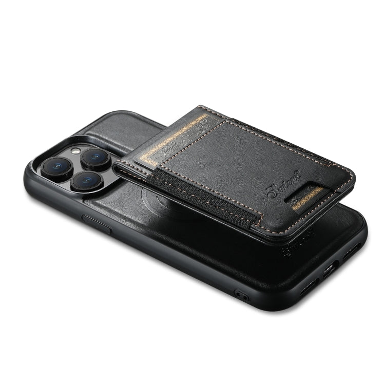 For iPhone 14 Suteni H17 Oil Eax Leather MagSafe Detachable Wallet Phone Case(Black) - iPhone 14 Cases by Suteni | Online Shopping UK | buy2fix