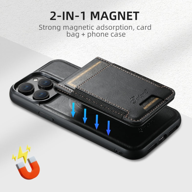 For iPhone 16 Pro Suteni H17 Oil Eax Leather MagSafe Detachable Wallet Phone Case(Black) - iPhone 16 Pro Cases by Suteni | Online Shopping UK | buy2fix