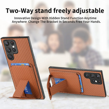 For Samsung Galaxy S22+ 5G Carbon Fiber Card Bag Fold Stand Phone Case(Brown) - Galaxy S22+ 5G Cases by buy2fix | Online Shopping UK | buy2fix