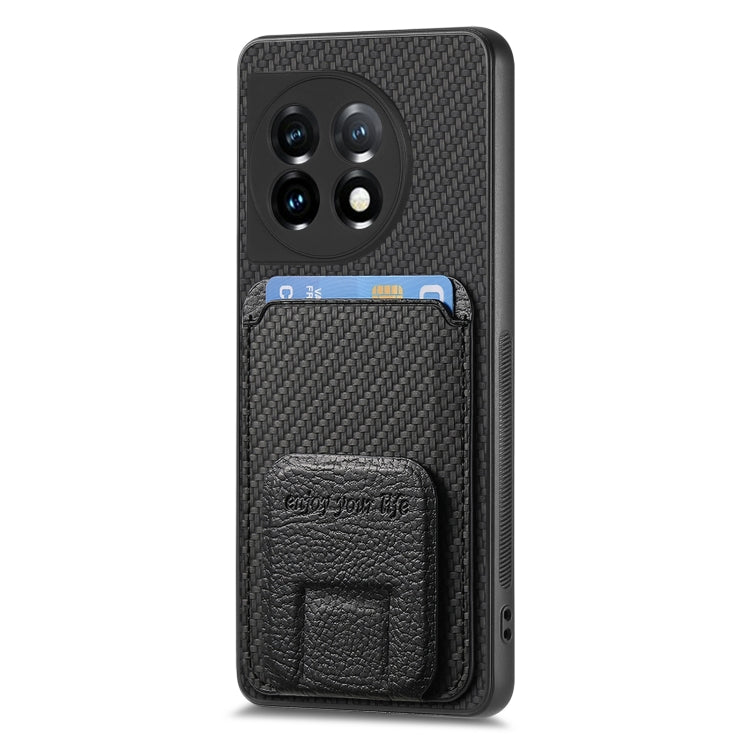 For OnePlus 11 Carbon Fiber Card Bag Fold Stand Phone Case(Black) - OnePlus Cases by buy2fix | Online Shopping UK | buy2fix