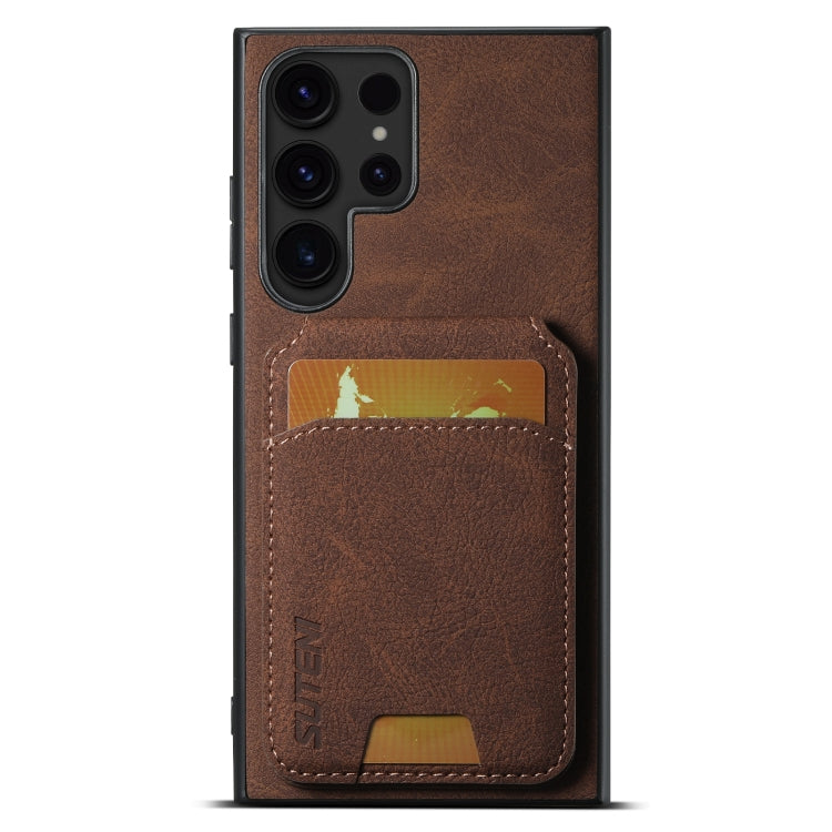 For Samsung Galaxy S24 Ultra 5G Suteni H02 Litchi Leather Card Wallet Stand Back Phone Case(Brown) - Galaxy S24 Ultra 5G Cases by Suteni | Online Shopping UK | buy2fix