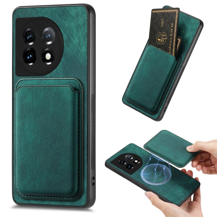 For OnePlus 11 Retro Leather Card Bag Magnetic Phone Case(Green) - OnePlus Cases by buy2fix | Online Shopping UK | buy2fix