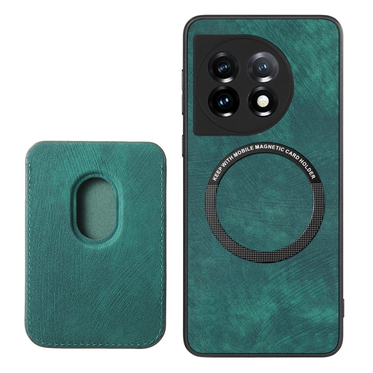 For OnePlus 12 5G Retro Leather Card Bag Magnetic Phone Case(Green) - OnePlus Cases by buy2fix | Online Shopping UK | buy2fix