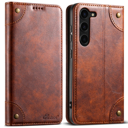 For Samsung Galaxy S24+ 5G Suteni Baroque Calf Texture Buckle Wallet Leather Phone Case(Khaki) - Galaxy S24+ 5G Cases by Suteni | Online Shopping UK | buy2fix