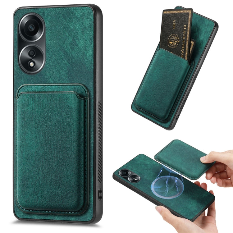 For OPPO A58 4G Retro Leather Card Bag Magnetic Phone Case(Green) - OPPO Cases by buy2fix | Online Shopping UK | buy2fix