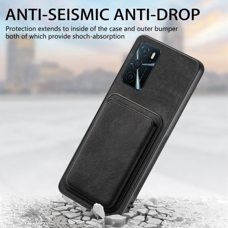 For OPPO A17 Retro Leather Card Bag Magnetic Phone Case(Black) - OPPO Cases by buy2fix | Online Shopping UK | buy2fix