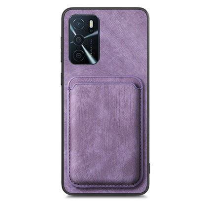 For OPPO F19 Pro+ Retro Leather Card Bag Magnetic Phone Case(Purple) - OPPO Cases by buy2fix | Online Shopping UK | buy2fix