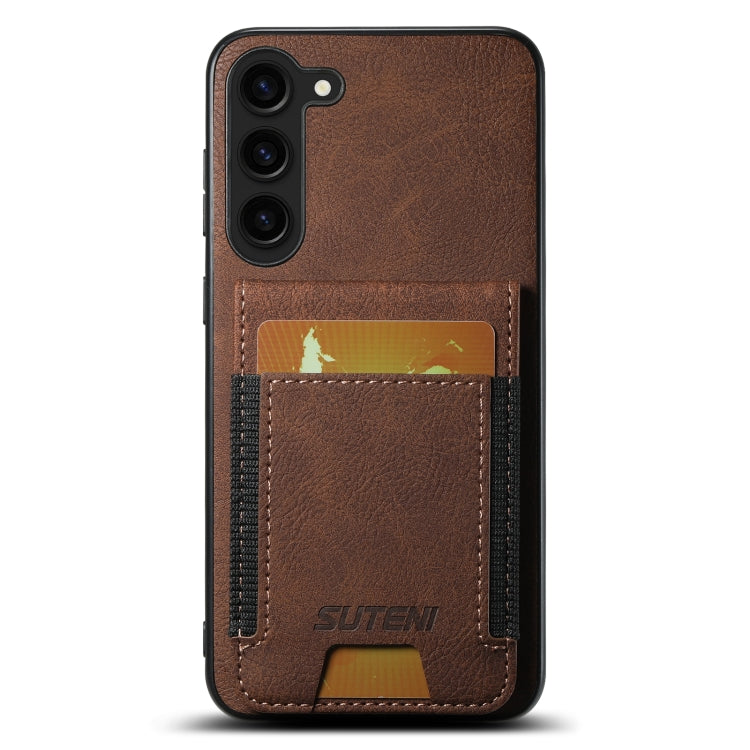 For Samsuny Galaxy S24+ 5G Suteni H03 Litchi Leather Card Bag Stand Back Phone Case(Brown) - Galaxy S24+ 5G Cases by Suteni | Online Shopping UK | buy2fix