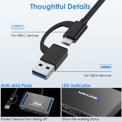 WAVLINK WL-UG69DH2 Dual Monitor USB+Type-C to Dual 4K HD DisplayPort Adapter Splitter(Silver) - Splitter by WAVLINK | Online Shopping UK | buy2fix