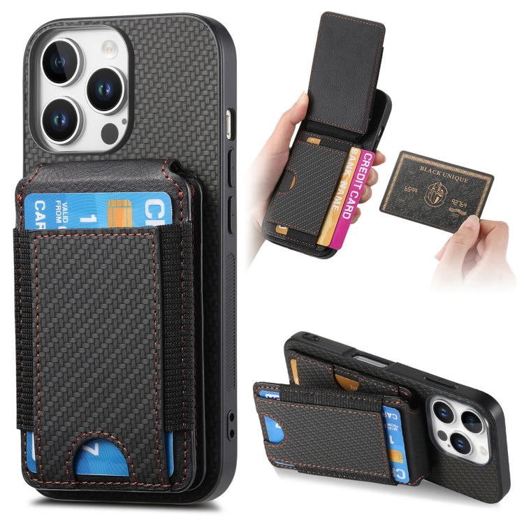 For iPhone 16 Pro Carbon Fiber Vertical Flip Wallet Stand Phone Case(Black) - iPhone 16 Pro Cases by buy2fix | Online Shopping UK | buy2fix