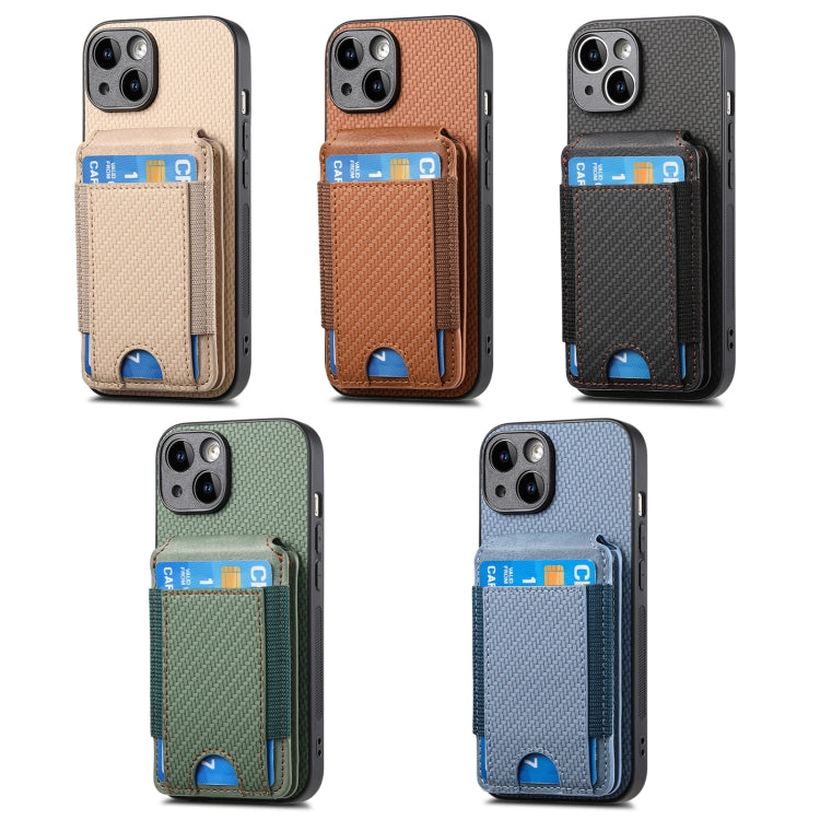 For iPhone 16 Plus Carbon Fiber Vertical Flip Wallet Stand Phone Case(Khaki) - iPhone 16 Plus Cases by buy2fix | Online Shopping UK | buy2fix