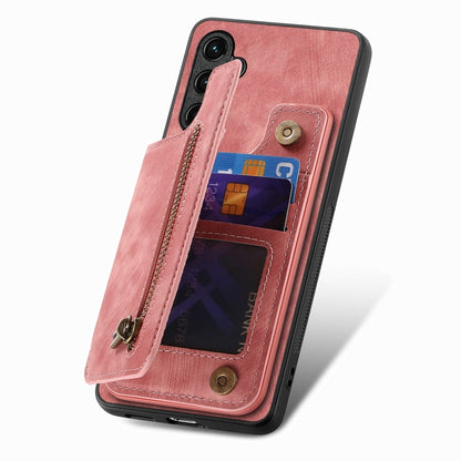 For Samsung Galaxy S25 Ultra 5G Retro Leather Zipper Wallet Back Phone Case(Pink) - Galaxy S25 Ultra 5G Cases by buy2fix | Online Shopping UK | buy2fix