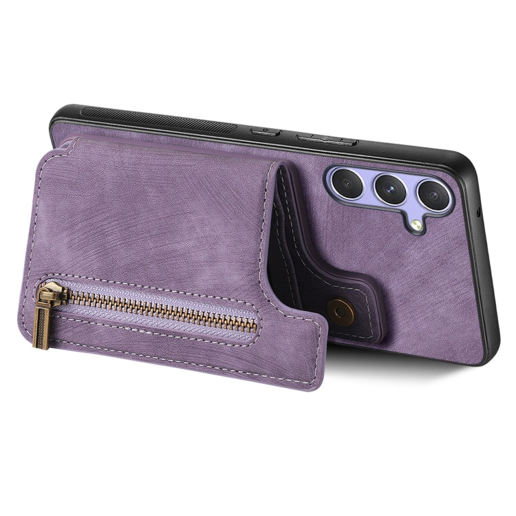 For Samsung Galaxy S25 Ultra 5G Retro Leather Zipper Wallet Back Phone Case(Purple) - Galaxy S25 Ultra 5G Cases by buy2fix | Online Shopping UK | buy2fix