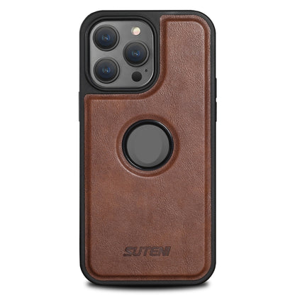 For iPhone 14 Pro Max Suteni G1 Magsafe Leather Back Phone Case(Brown) - iPhone 14 Pro Max Cases by Suteni | Online Shopping UK | buy2fix