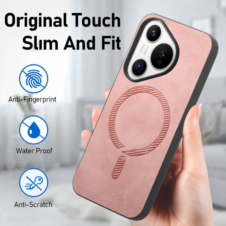 For Huawei Pura 70 Pro+ Solid Color Retro Magsafe PU Back Cover Phone Case(Pink) - Huawei Cases by buy2fix | Online Shopping UK | buy2fix