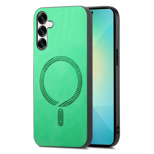 For Samsung Galaxy S25 5G Solid Color Retro Magsafe PU Back Cover Phone Case(Green) - Galaxy S25 5G Cases by buy2fix | Online Shopping UK | buy2fix