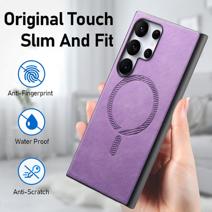 For Samsung Galaxy S25+ 5G Solid Color Retro Magsafe PU Back Cover Phone Case(Purple) - Galaxy S25+ 5G Cases by buy2fix | Online Shopping UK | buy2fix