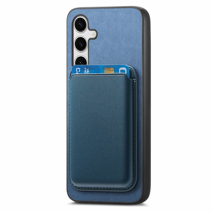 For Samsung Galaxy S25 5G Retro Magsafe Card Bag PU Back Cover Phone Case(Blue) - Galaxy S25 5G Cases by buy2fix | Online Shopping UK | buy2fix