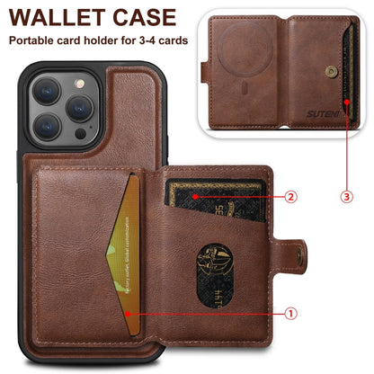 For iPhone 14 Pro Suteni M1 Oil Wax MagSafe Detachable Horizontal Card Bag Phone Case(Brown) - iPhone 14 Pro Cases by Suteni | Online Shopping UK | buy2fix