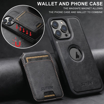 For iPhone 13 Suteni M2 Oil Wax MagSafe Horizontal Card Bag Phone Case(Black) - iPhone 13 Cases by Suteni | Online Shopping UK | buy2fix